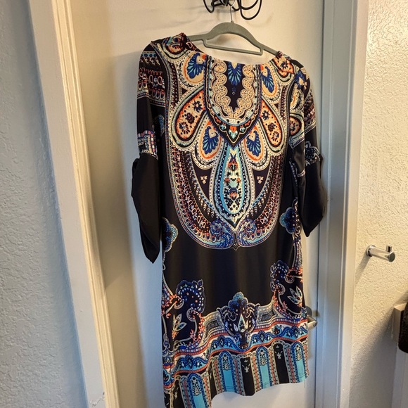 Elegant Black and Blue Paisley Asymmetrical Dress - Picture 6 of 6